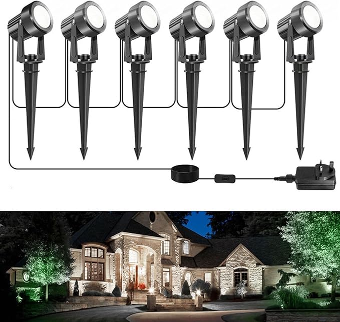 6in1 6000kOutdoor Landscape Lighting 6In1 Pack Outdoor Spot Lights LED Landscape Lighting for Yard Plant Lawn Garden IP65 Waterproof 3000K Warm White