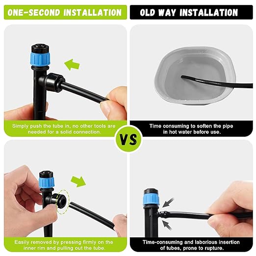 Drip Irrigation Kit Automatic Watering System 247FT Misting Sprinkler DIY Devices with 1/4 &amp 1/2 Tubing Hose Adjustable Nozzle Emitters Quick Connectors for Greenhouse Garden Patio