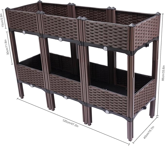 6PCS Square Raised Garden Bed Self-Watering Plastic Planter for Indoor Outdoor Vegetables Fruits Potato Flowers All Weather