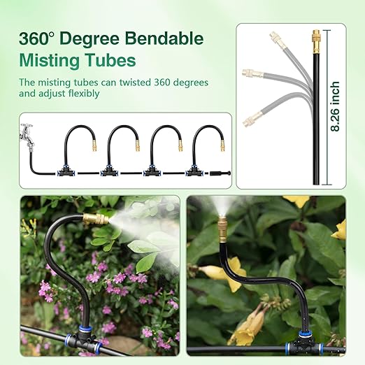 39FT Garden Mister System Automatic Garden Watering System with 360-degree Bending Dropper Atomizing Copper Nozzle Drip Irrigation System for Garden Greenhouse Yard Lawn Plant (12 Spray Nozzles)