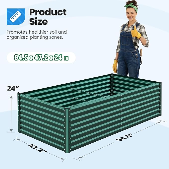 Quictent Galvanized Raised Garden Bed 8x4x2 Ft Tall Metal Planter Box for Vegetables Outdoor Bottomless for Backyard 2 Tomato Cages Included 22.04 Deep (Green)