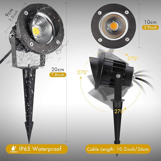 LED Landscape Lighting High Power 18W Outdoor Garden Lights120V ACWarm White Waterproof Spotlights for YardPatioLawnWall FloodDrivewayTree Flag LightMetal Ground Stake (2 Packs)