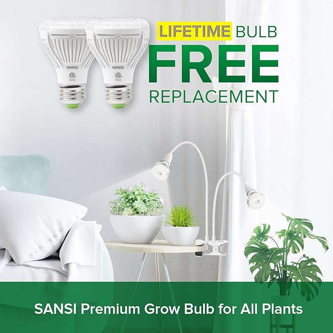 SANSI LED Grow Lights for Indoor Plants 300W Full Spectrum Clip-on Gooseneck Grow Light with Ceramic Tech.20W Plant Light for Indoor Growing High PPFD Lifetime Free Bulb Replacement White No Timer