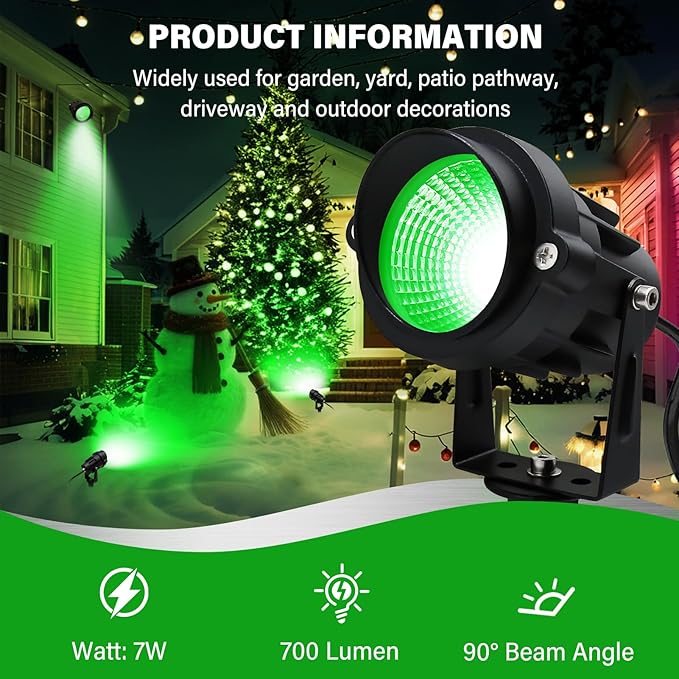 Green Outdoor LED Spot Lights for Yard &amp Garden – 12W Landscape Lighting Christmas &amp Holiday Decor Adjustable Beam4Pack