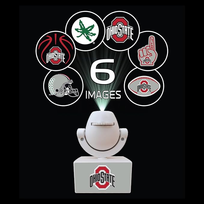 Sporticulture NCAA American Football Ohio State Buckeyes - Adjustable Led Mini Spotlight Projector with 6 Team Logo Designs - Portable &amp Rechargeable Spotlight - Battery-Operated - 4.375” x 3.125”