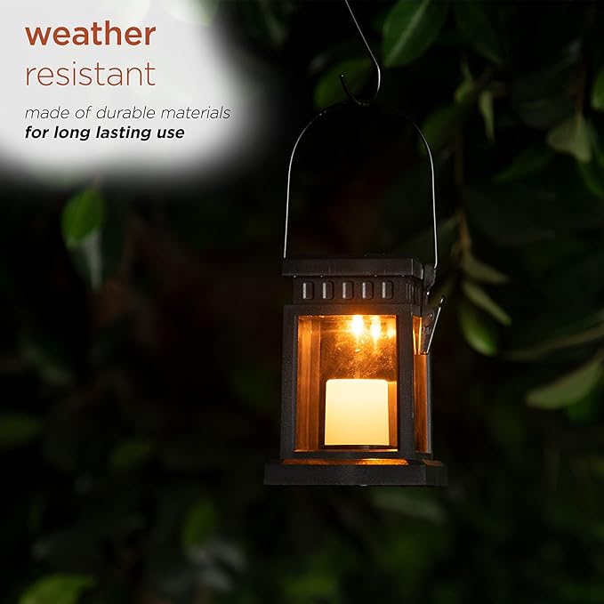 Alpine Corporation 19 Tall Outdoor Solar Powered Hanging or Stake Lanterns Black (Set of 6)