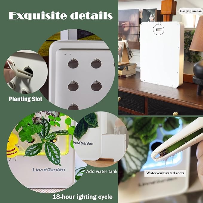 Indoor Hydroponic Growing System Desktop Herb &amp Vegetable Grow Light with LED Grow Lamp - Hydroponic Cultivation Harvest Lettuce (White)