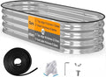 Galvanized Raised Garden Bed Outdoor // 5×2.4×0.9ft Oval Garden Bed for Gardening Vegetables Flowers // Sturdy Metal Planter Box Silver 0.6mm Thickness // Durable and Easy to Install