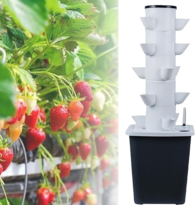 Indoor Vertical Garden Hydroponic Planting System Kit Plant Hydroponic Tower Planting Equipment Suitable for Strawberry and Vegetable Cultivation(25 Holes)