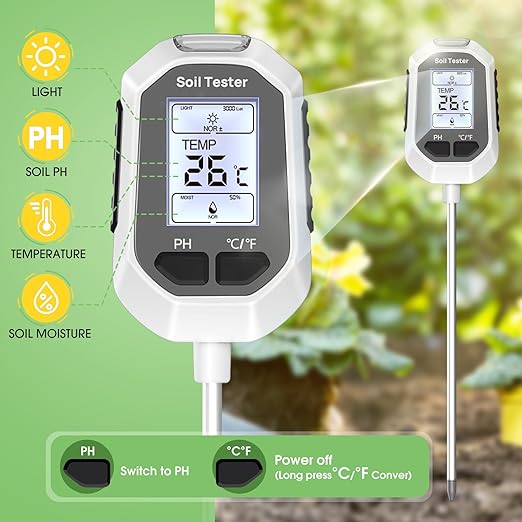 4-in-1 Soil Moisture Meter Digital Plant Temperature/Soil Moisture Test &amp PH Meter/Sunlight Intensity Backlight LCD Display for Gardening Farming and Outdoor Plants