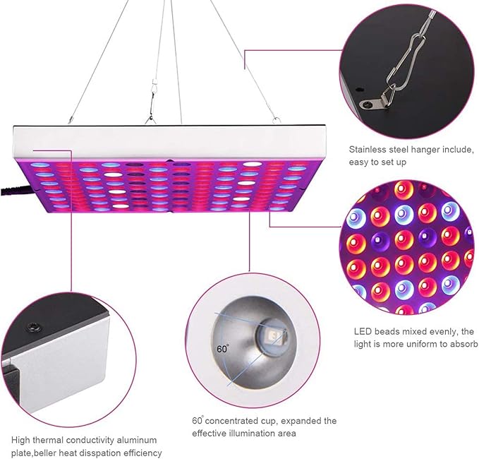 LED Grow Light Full Spectrum Panel Indoor Plants Growing Lights Plant Lamp with IR &amp UV Red White Blue LED Plant Lights for Hydroponics Greenhouse Seedling Veg and Flower45W