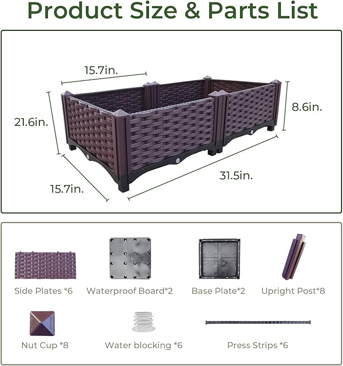 Plastic Raised Garden Bed Set of 2 Planter Grow Boxes 8.7’H Planter Care Box Kit Planter Grow Box for Indoor &amp Outdoor Vegetable Fruit Flower Herb Growing Box