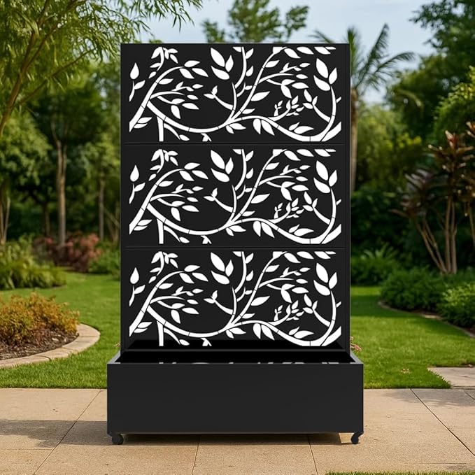 Metal Raised Garden Bed 72 H x 47 W Privacy Planter Box with Trellis and Wheels Hook Freestanding Privacy Planter Box for Climbing Plants Vegetables &amp Vines Drainage Holes