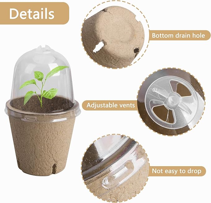 EBaokuup 20pcs Biodegradable Pots with Humidity Dome3 Plant Nursery Pots with Humidity DomeSeed Starter Pots Biodegradable Peat Pots for SeedlingsVegetables