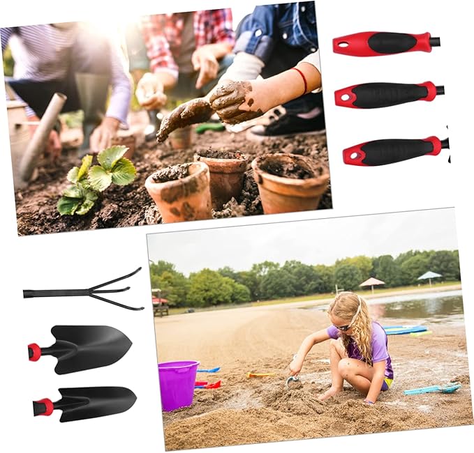 GANAZONO 3-Piece Garden Tool Set Sturdy Iron Plastic Garden Tool Kit for Boys and Girls Adults