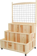 3-Tier Vertical Raised Garden Bed with Trellis - 53 H Wheels Back Storage Area Natural for Flowers Vegetables Herbs