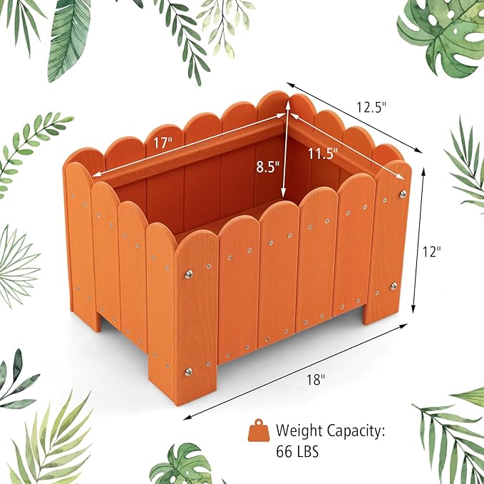 Giantex 2 Pack Raised Garden Bed Weather-resistant HDPE Planter Boxes with Drain Gaps Rectangular Flower Pots for Vegetable Flower Fruit Plant Raised Beds for Front Porch Garden Balcony Orange