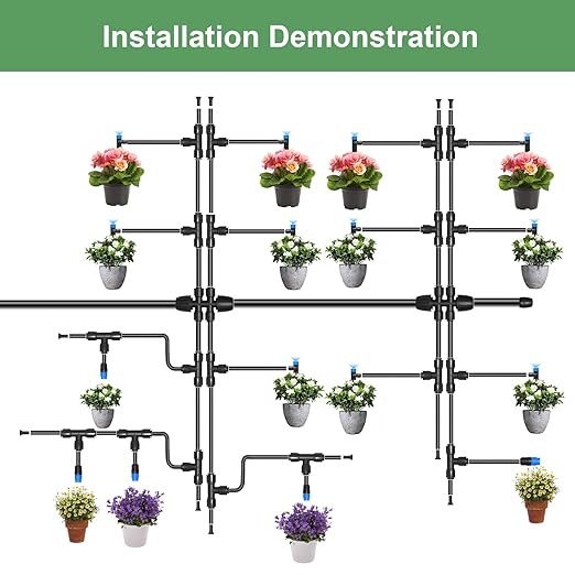230FT Drip Irrigation SystemAutomatic Garden Watering System with 1/4 &amp 5/16 Tubing Adjustable Spray Nozzles &amp Sprinklers for Garden Greenhouse Lawn Potted Plants