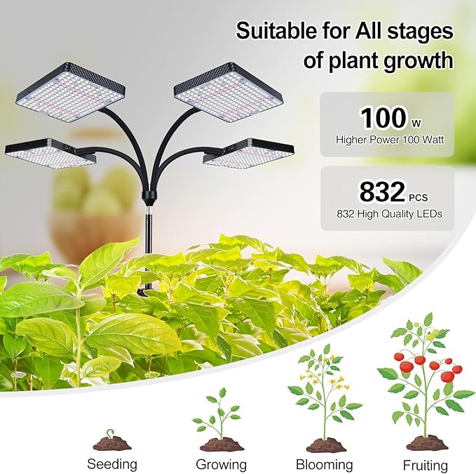 Grow Light with Stand Orchbloom Grow Lights for Indoor Plants 100W Natural Sunlight Full Spectrum Plant Growing Lamps for Houseplants &amp Bonsai Tree 4/8/12 Hr Timer Plant Light Auto On/Off Every