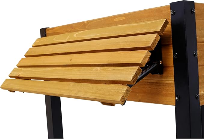 Raised Garden Bed Metal Leg Wood Planter Boxes with Folding Storage ShelfElevated Planter Box for Growing Fresh Herbs Vegetables Flowers Great for Outdoor Patio Deck Balcony (Black+Brown)