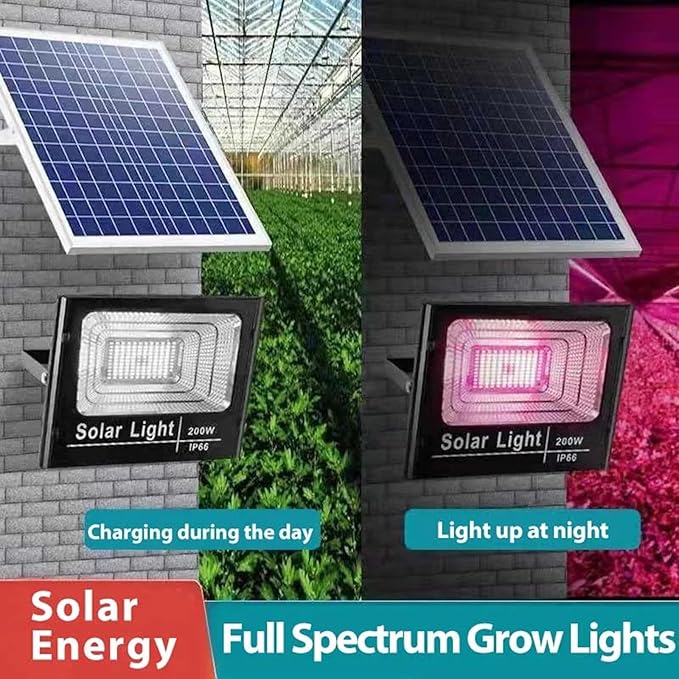 Solar LED Grow Lights Rechargeable Full Spectrum Floodlight Plant Growing Light Waterproof Phytolamp for Indoor Outdoor Plants Flower Seedlin with Remote Control and USB Charging60W