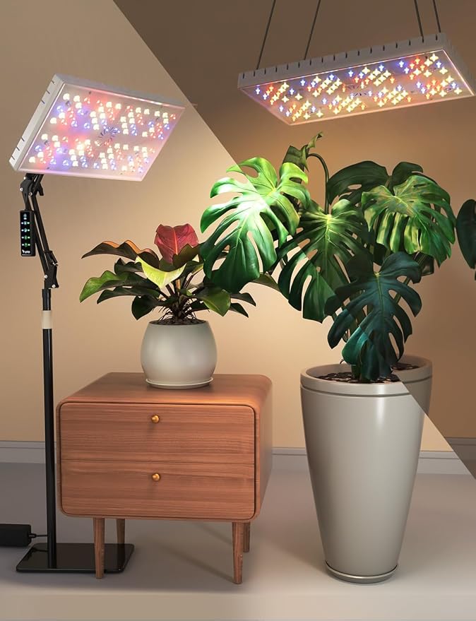 LetPot 60 Watt Plant Grow Lights for Indoor Plants Full Spectrum Smart APP Control 8-Level Adjustable Light Hanging &amp Stand Use Aluminum Cooling 270° Foldable 360° Rotation 2x2ft Coverage