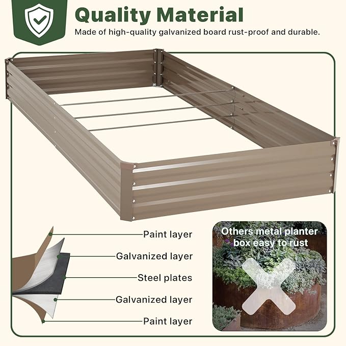 DTIG Galvanized Raised Garden Bed with Trellis 6×3×1 FT 2 Pack Outdoor Garden Bed Upgraded 4×3 Support Brown