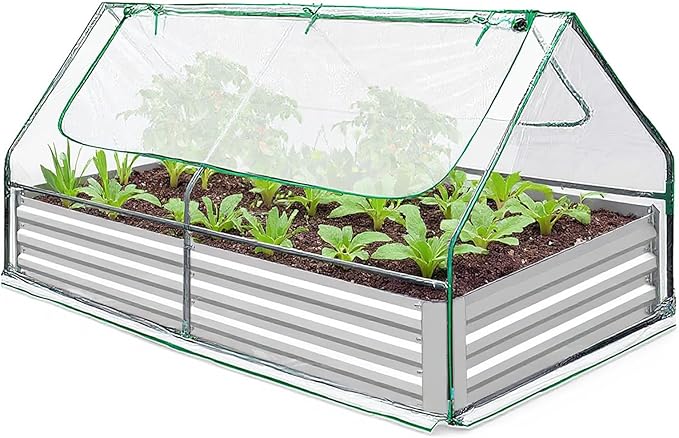 Raised Garden Bed 6x3x3Ft with Greenhouse Cover 2-Tier Roll-Up Windows Outdoor Galvanized Steel Planter Box Kit All-Season Metal Grow Bed for Vegetables &amp Flowers