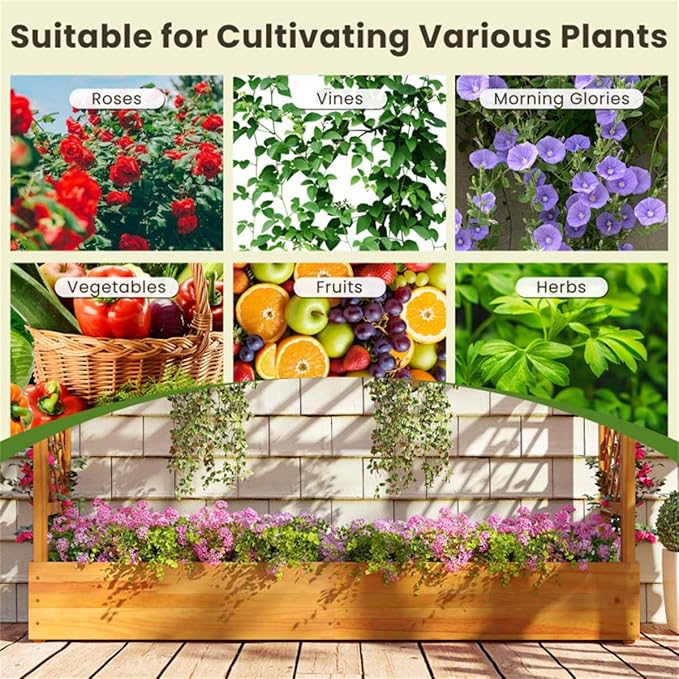 Pine Wooden Raised Garden Bed with Trellis &amp Flat Roof Planter Box for Climbing Plants Outdoor Planting Stand Roof Climbing Plant Support Raised Beds Backyard Planter Wooden Garden Planter
