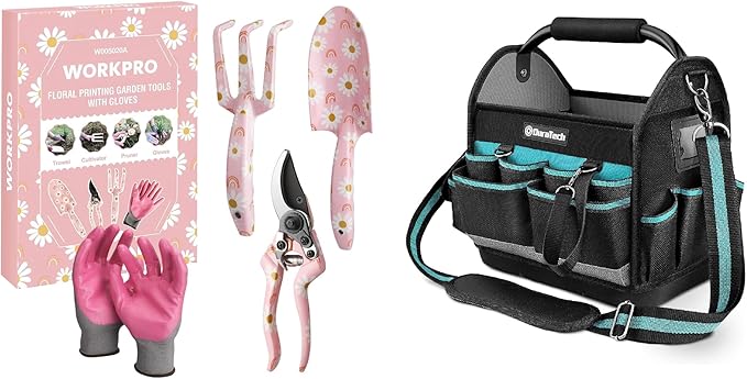 WORKPRO Aluminum Garden Tool Set &amp DURATECH 12 Inch Tool Tote with Waterproof Hard Bottom