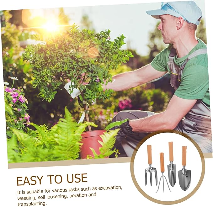1set Garden Tools Handle Gardening Kit Rake Trowel and Hoe for Efficient Soil Digging and Planting for Outdoor Gardening and Landscaping