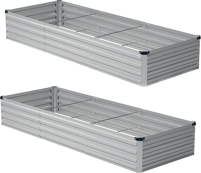 10x2x1ft(2 Pack) Galvanized Raised Garden BedOutdoor Planter Boxes Metal Patio Kit Planting Bed for Vegetables FlowersSilver