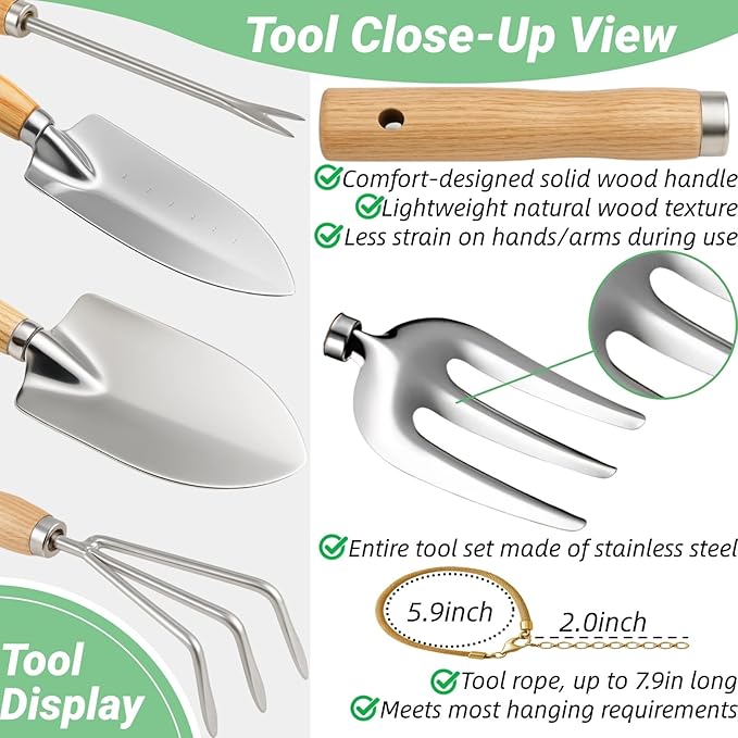 Garden Tools Set Stainless Steel Gardening Supplies Kit Gardening Kit Garden Hand Tools with Fashion and Durable Storage Bag Planting Tools Ideal Gifts for Women &amp Men (10 Pieces)
