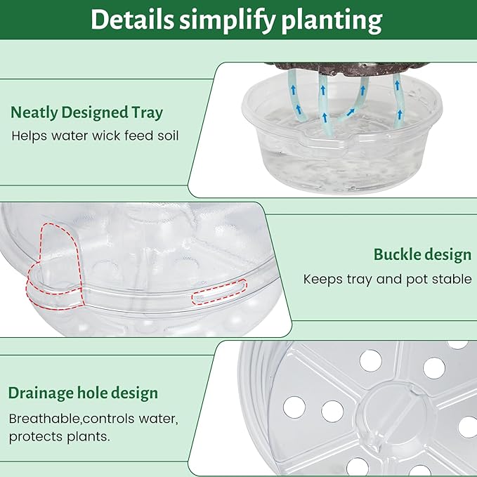 18 Pack 6.5/5/4 Inch Clear Self Watering Plant Pots with Bottom Water Tray &amp Watering Rope Transparent Nursery Pots with Drainage for Seedlings Herbs and Houseplants