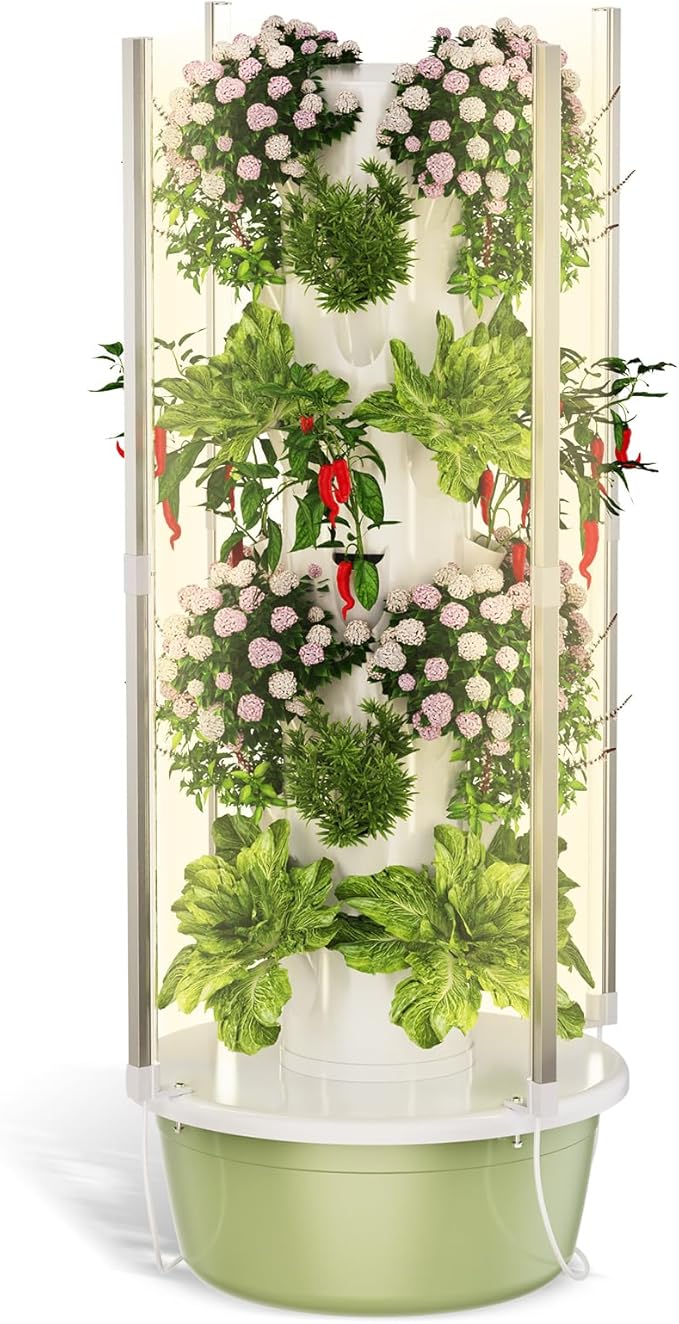 BAOSHISHAN Hydroponics Growing Tower 7-Layer 28pod Hydroponic Tower with Foldable LED Light Space-Saving Indoor Vertical Hydroponics Growing System for Vegetable Herb Fruit