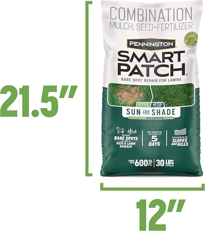 Pennington Smart Patch Sun &amp Shade North 30lb 600 sq. ft. Grass Seed Bare Spot Repair with Mulch and Fertilizer