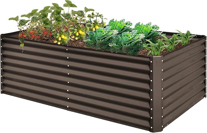 Metal Outdoor Raised Garden Bed 6x3x2ft Galvanized Planter Box for Growing Vegetables Fruits Flowers Brown