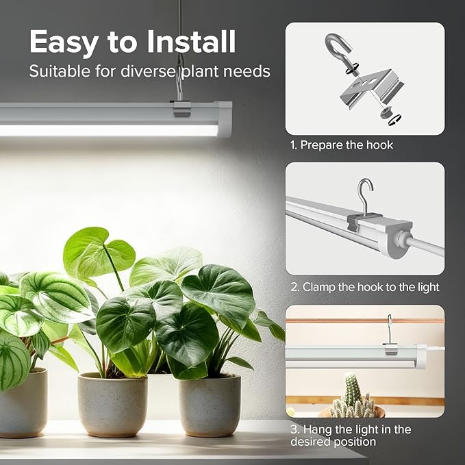 SANSI Grow Lights for Indoor Plants 25W Plant Lights for Indoor Growing 2FT 4000K Full Spectrum T8 LED Grow Light Strips with 4-Level Dimmable Auto On Off 4 8 12 Hrs Remote Control IP54 White