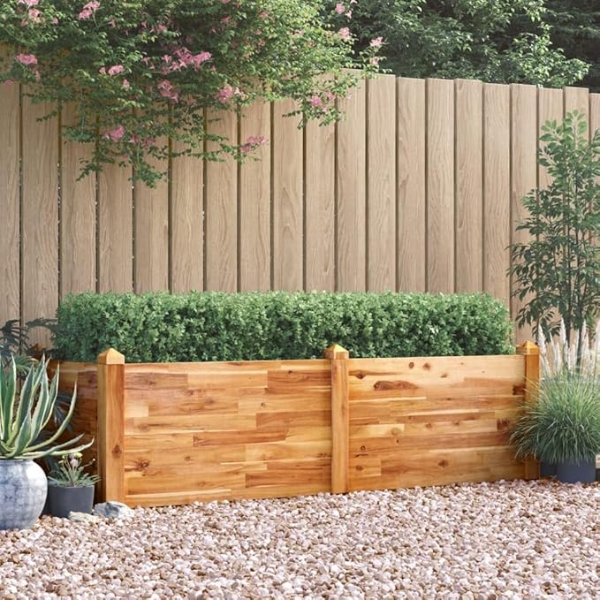 Wooden Garden Raised Bed Outdoor Deep Root Planter Box for Gardening Vegetables &amp Flowers 63x23.6x17.3 Solid Wood Acacia-297