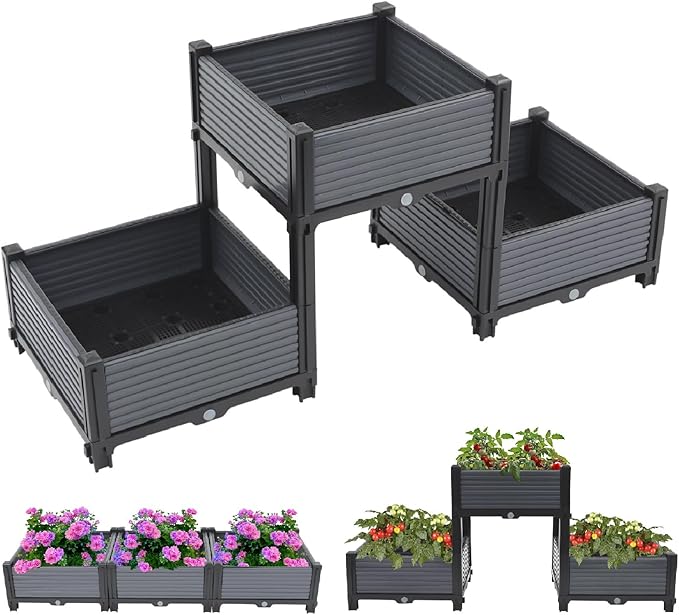 Plastic Raised Garden Bed Outdoor Raised Bed Planter Elevated Planter Garden Box for Vegetable/Flower/Herb Raised Planter Box for Balcony and Patio Gardening