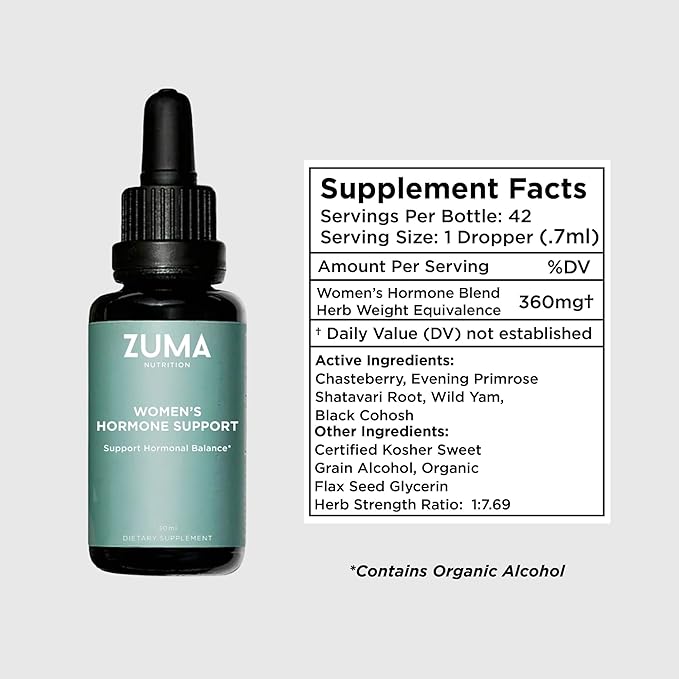 Zuma Nutrition Women's Tonic Vegan Herbal Liquid with Plant Based Nutrients for Everyday Women Wellness Water Soluble Herbal Tincture with Wild Harvested Herbs Non GMO 30 ML Bottle
