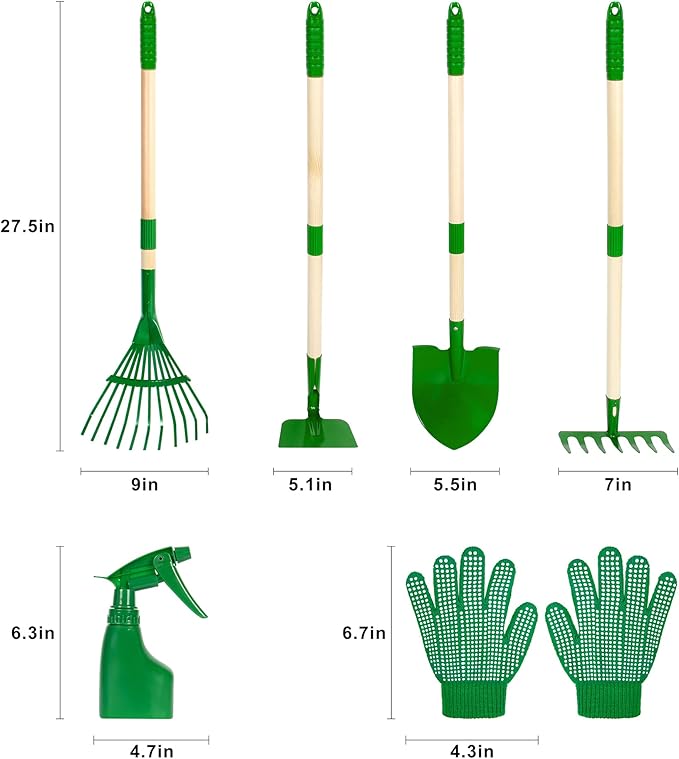 Duckura Kids Gardening Tools Set - 7pcs Garden Tool for Kids with Shovel Rake Hoe Leaf Rake Outdoor Summer Yard Lawn Digging Weed Toys Christmas Birthday Gifts for Boys Girls Age 3 4 5 Years Old