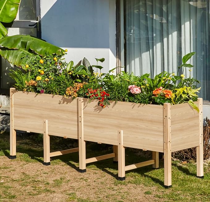 SPECRAFT 7x2 Ft Wooden Raised Garden Bed with Legs - 15 Inch Deepth Elevated Planter Box for Deep-Rooted Plants Ideal for Patio Easy Assembly