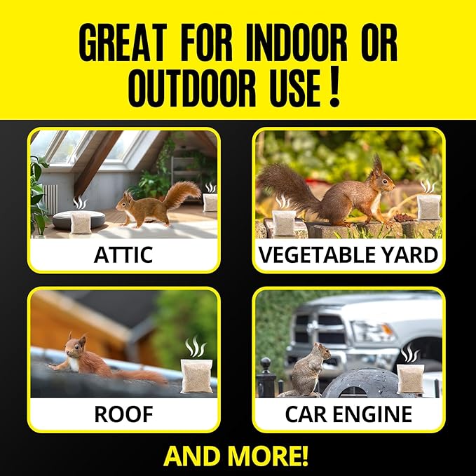 Squirrel Repellent Outdoor 12 Pouches Chipmunk Repellent Outdoor for Bird Feeders Natural Squirrel Deterrent Keep Squirrels Out of Garden Yard Squirrel Repellent for Attic Cars Engines Roof