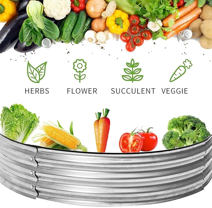 RTHG Galvanized Raised Garden Bed Kit 2-Pack 4×4x1ft Round Steel Raised Garden Planters for Outdoor Vegetable Flower Herb