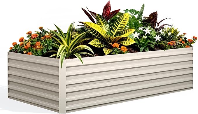 Garvee 8x4x2ft Galvanized Raised Garden Bed OutdoorRust-Resistant Raised Garden Beds for Gardening Easy Assembly Outdoor Garden Box &amp PlantersBeige