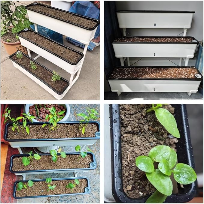 3-Tier Raised Garden Bed Planter Kit Indoor Outdoor Vertical Planter Set Rectangular Self Watering Flower Plant Pots for Gardening Enthusiasts(Green)