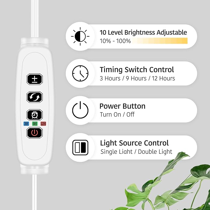 Plant Grow Light for Indoor Full Spectrum Dual Heads Grow Light 66.5in Extendable Stand144 LEDs10-Level Dimmable Auto Timer Adjustable Gooseneck Floor Lamp for Tall Large Plants