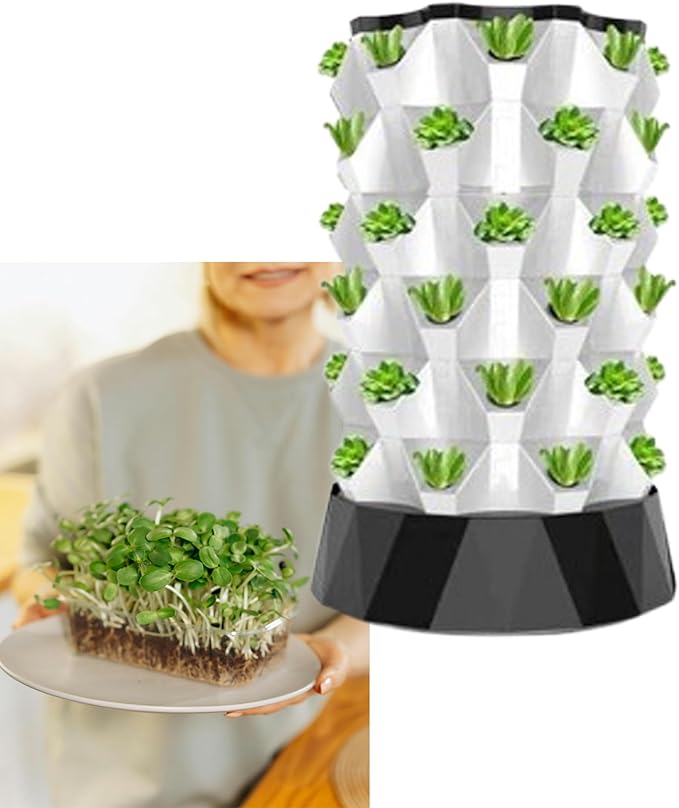 Hydroponics Tower Hydroponics Growing Tower for Indoor Herbs Aeroponic Garden Tower for Growing Herbs Fruits VegetablesWhite-48holes