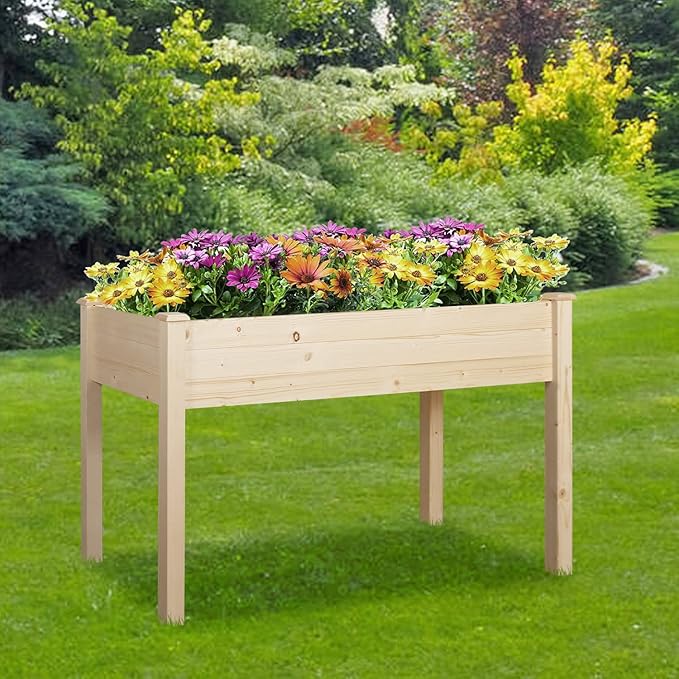 LYNSLIM Garden Bed with Legs 48x21x30in Raised Garden Bed Elevated Wood Planter Box Garden Planter Box for Outdoor Backyard Patio